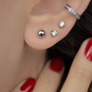 Stud Bead Ball 5mm Earrings Silver Tone Luxury Jewelry